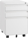 Dripex 3 Drawer Metal Rolling File Cabinet Under Desk Filing Cabinet White | 16"W x 18"D x 24"H, Lockable, 5 Wheels, Fully Assembled, Letter/Legal Size, Suitable for Home Office