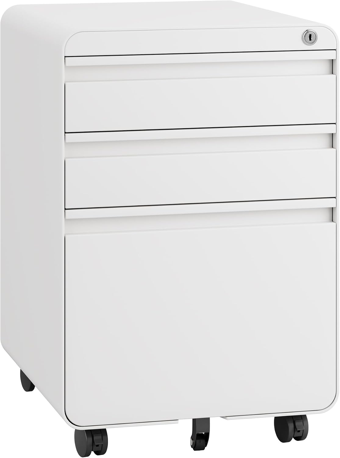 Dripex 3 Drawer Metal Rolling File Cabinet Under Desk Filing Cabinet White | 16"W x 18"D x 24"H, Lockable, 5 Wheels, Fully Assembled, Letter/Legal Size, Suitable for Home Office