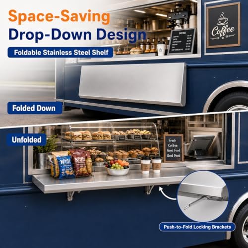 Folding Concession Shelf 24 x 12 Inch, Stainless Steel Fold Down Shelf