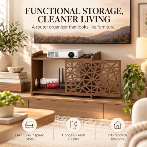 Upgrade Pine Wooden Router Box Hider, Large Capacity Projector Shelf Wall Mou...