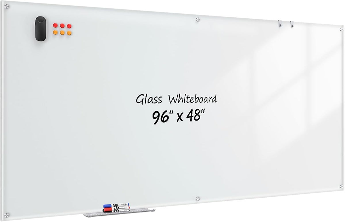 Glass Whiteboard 96" x 48", Frameless Wall Mounted Dry Erase Board ...