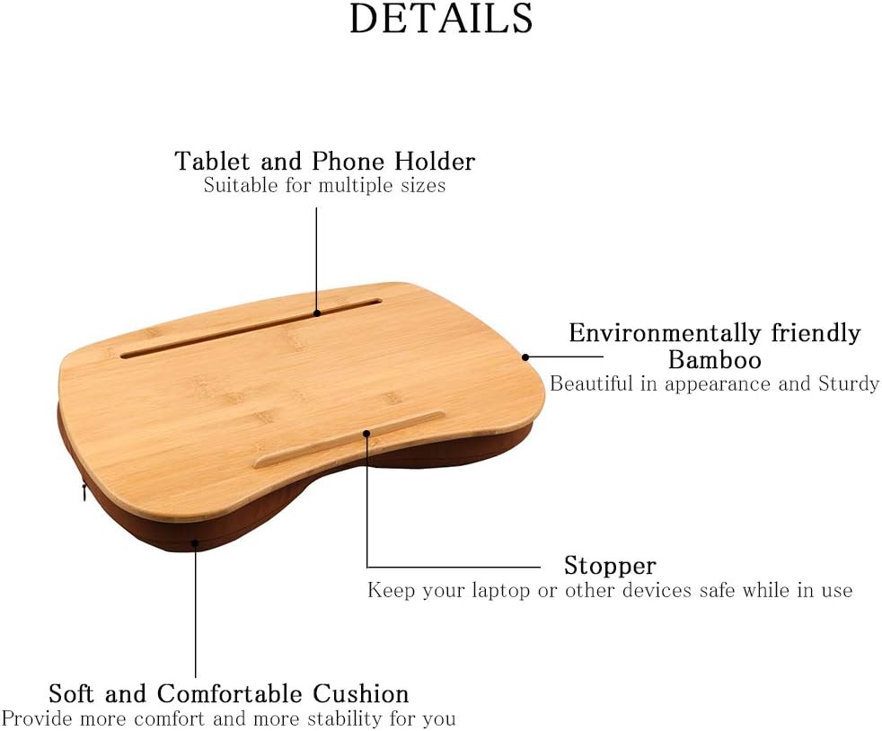 SUMISKY Lap Desk-Portable Laptop Table with Bamboo Platform Phone Holder (M(1...