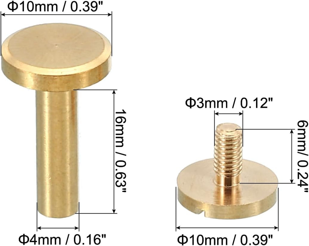 PATIKIL 25 Sets Chicago Screws, M4x16mm Chicago Screw Slotted Binding Post Screw Bolts Rivets Brass Fasteners Connectors for Leather Belt Scrapbook Photo Albums