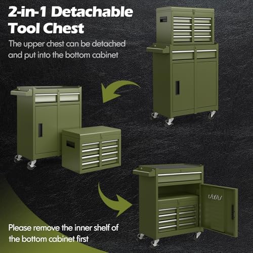 dreamade 5-drawer tool chest combo, rolling tool cabinet, side view
