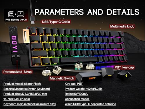 BOYI 66Pro-Flash Aluminum Magnetic Switch Gaming Keyboard,TMR/HE Keyboard Gam...