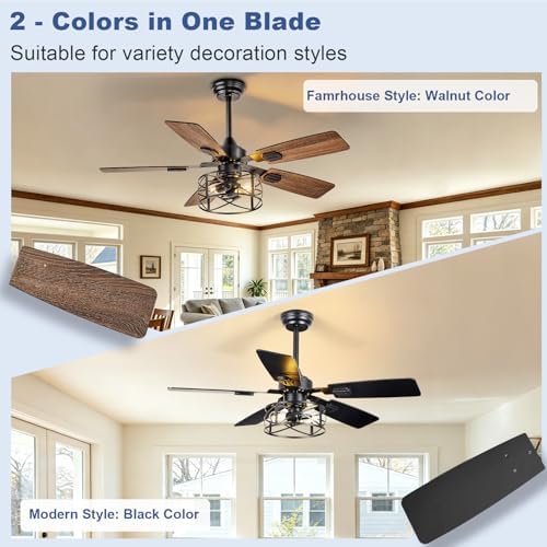 depuley 42-inch ceiling fans with lights: caged ceiling, side view