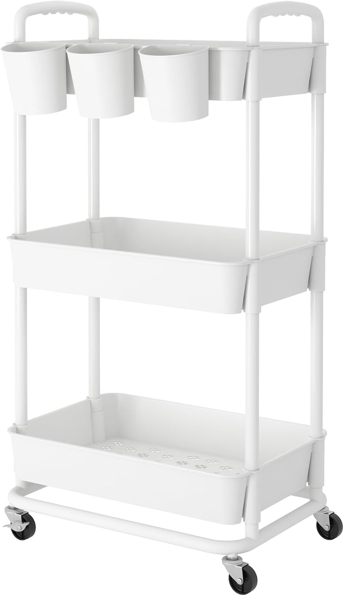 JIUYOTREE 3-Tier Plastic Rolling Storage Cart Utility Cart by JIUYOTREE
