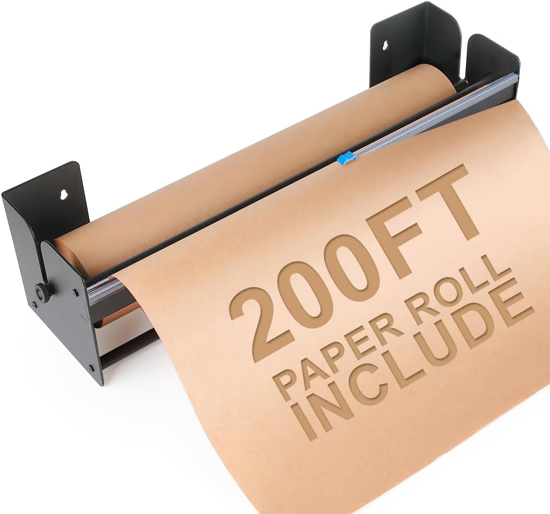 Perkhomy 18 Inch Paper Roll Dispenser and Cutter - Heavy-Duty Wall Mountable,...