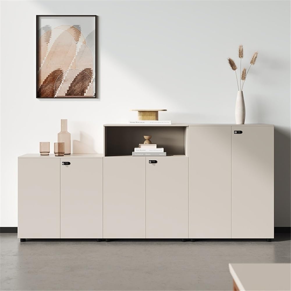 Multifunctional White Double Door Cabinet Small Office File Low with Lock Plus Taller Legs File Cabinets