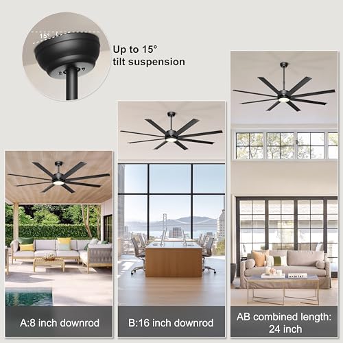 ohniyou 72" black industrial ceiling fan with light on a desk or shelf