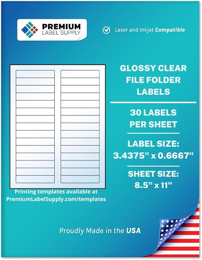 Premium Label Supply Glossy Clear File Folder Labels – 3.4375" x 0.6667" – by PremiumLabelSupply