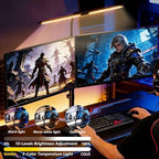 dual monitor stand with led desk lamp,dual monitor shown in use