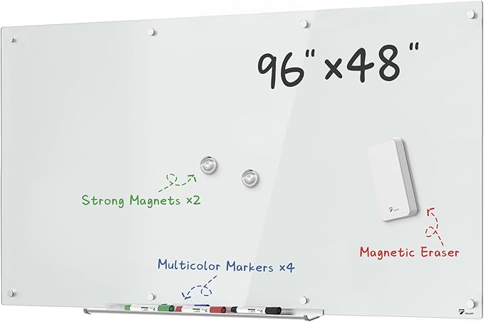 TOWON 8 x 4ft Whiteboard Huge, Glass Dry Erase Board Magnetic, 96 x 48 in by TOWON