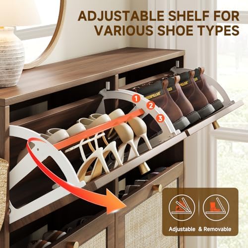 nicetree shoe cabinet storage for entryway, 4-flip drawer showing dimensions