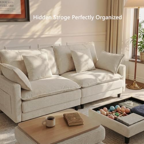 Corduroy Storage Ottoman Coffee Table for Modular Sectional Couch, Corduroy F...