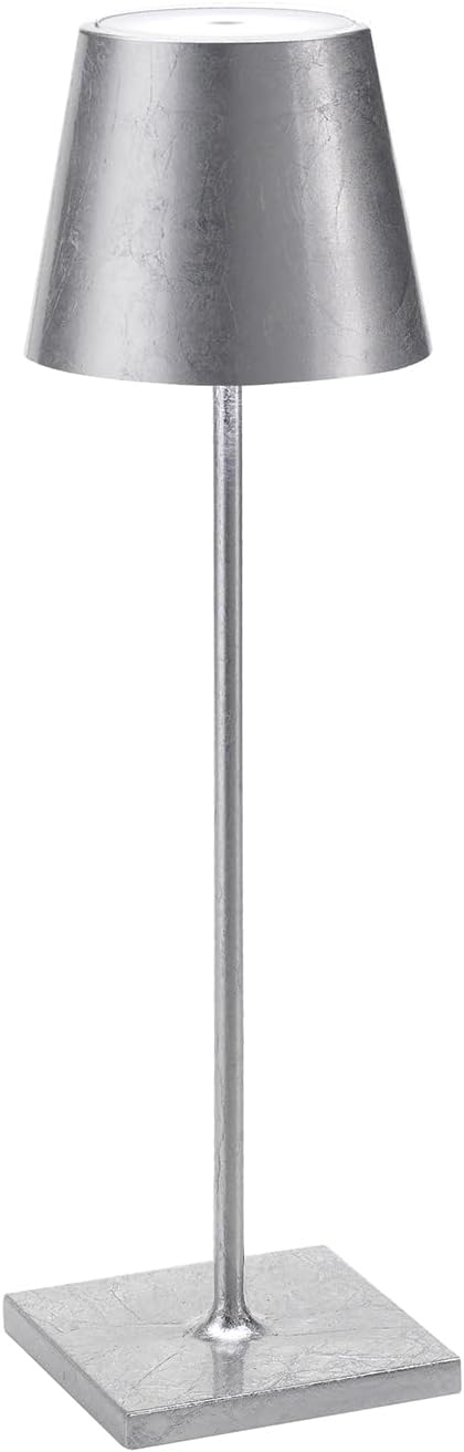 Zafferano, Poldina Pro Lamp with Silver Leaf, Rechargeable Cordless Table Lam...