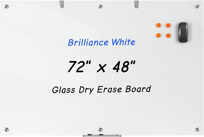 Large Glass Whiteboard, 72 x 48 Inches Magnetic Glass Dry Erase Board by Wingwise