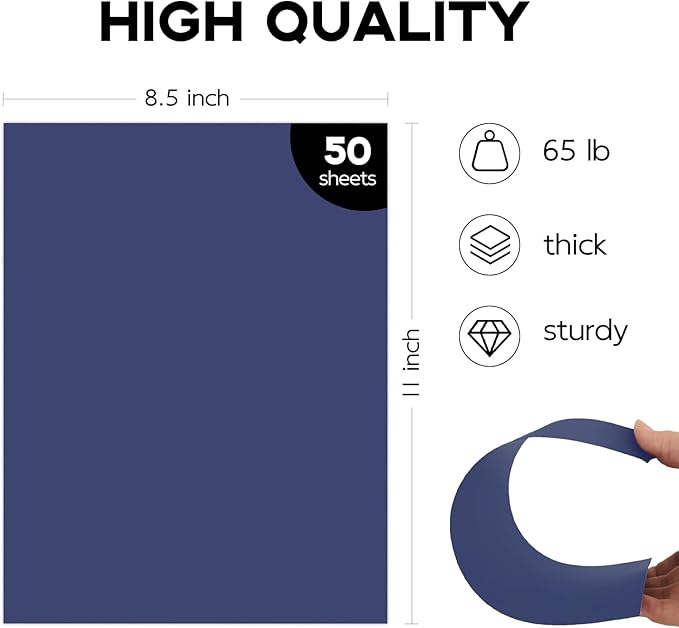 50 Pack 65lb Blue Cardstock 8.5 x 11 Pastel Paper, Goefun Navy Blue Card Stock - Image 2