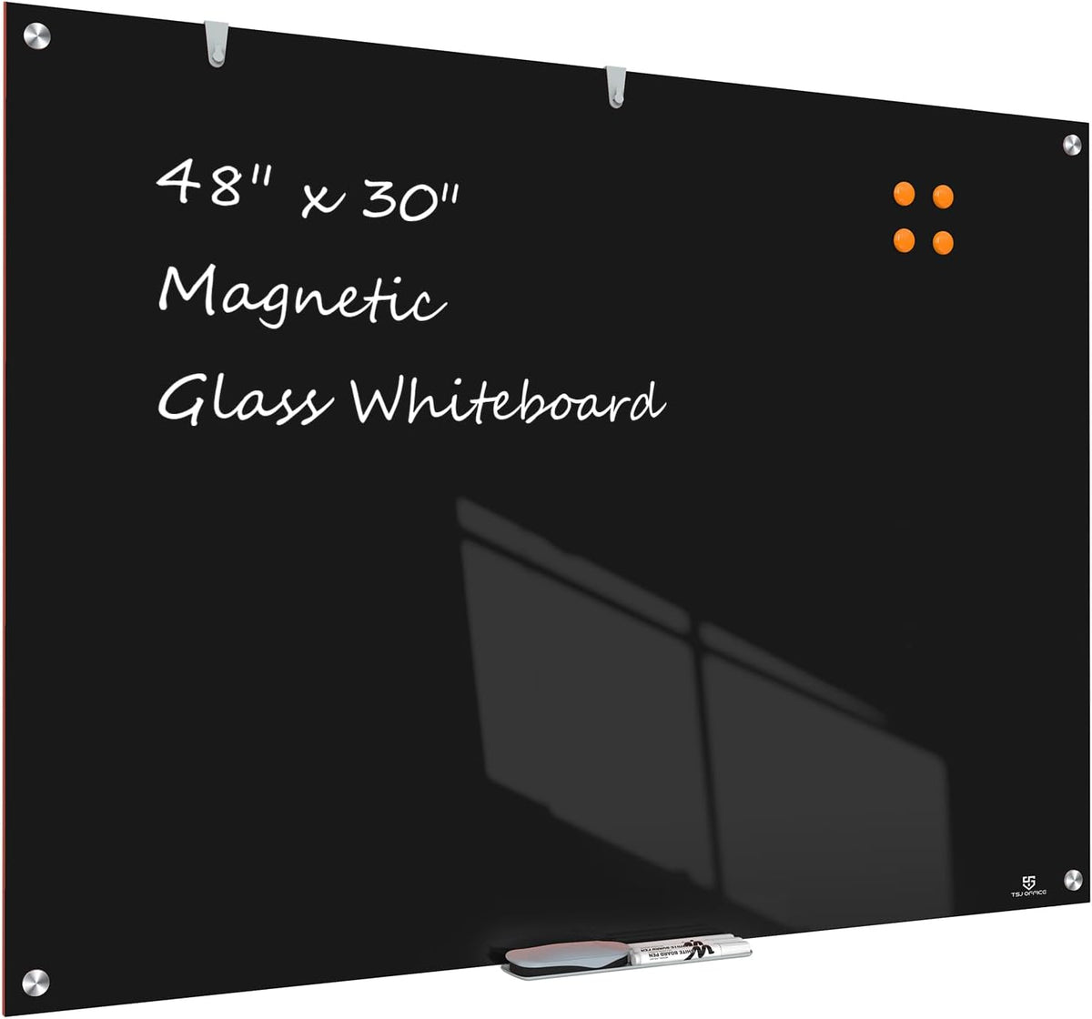 TSJ OFFICE White Board for Wall - 48" x 30" Black Glass Board 4 X 3 FT