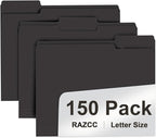 File Folder, RAZCC 150 Pack 1/3 Cut Tab File Folders Letter Size, Folders by RAZCC