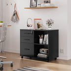 Panana 3 Drawer Office File Cabinets, Mobile Lateral Printer Stand with Open Storage Shelf, Rolling Filing Cabinet with Wheels Home Office Organization and Storage (Black)