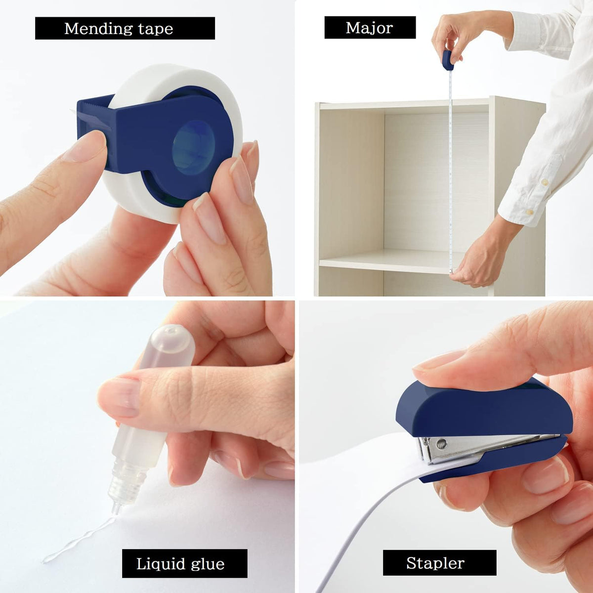 Plus Stationery Kit Navy (Scissors, stapler, tape, liquid glue, cutter, ruler...