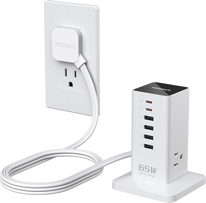 USB Charging Station for Multiple Devices PD 65W, TESSAN 9-in-1 USB C Charger by TESSAN