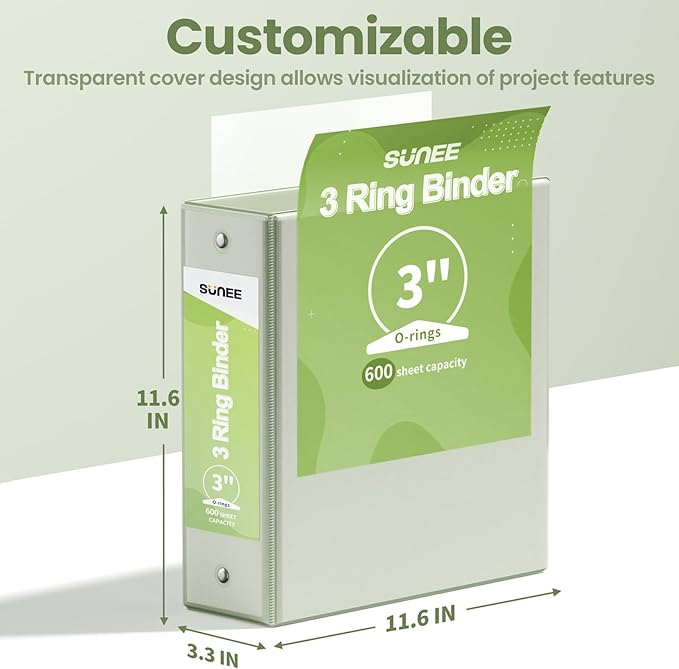 SUNEE 3 Ring Binder 3 Inch 1 Pack, Sage Green - Image 7