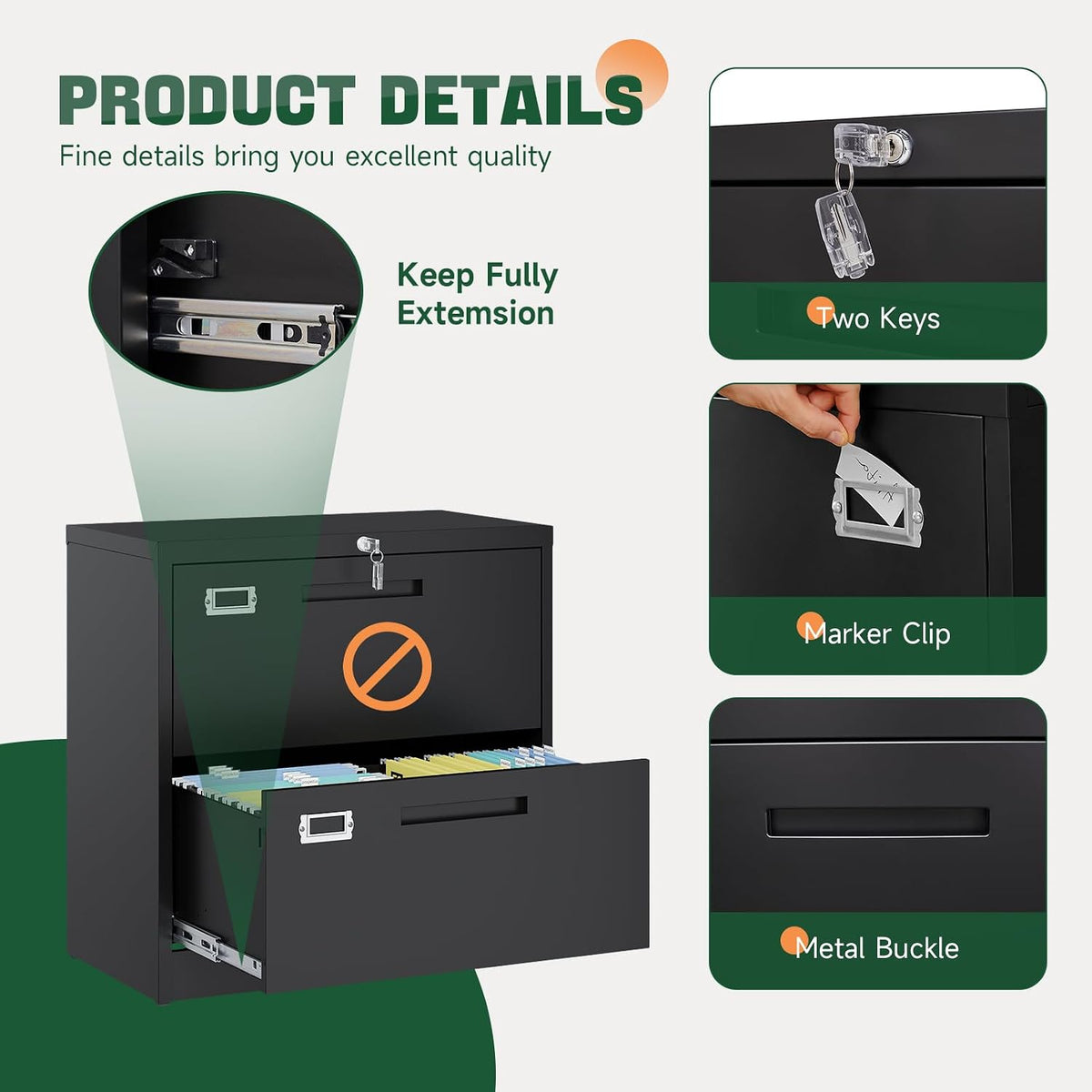 letaya 2 drawer file cabinet with lock,metal lateral on a desk or shelf