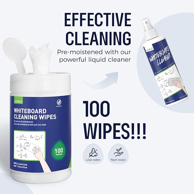 Loukin Whiteboard Cleaning Wipes, Dry Erase Board Cleaning Wipes, Non-toxic - Image 2