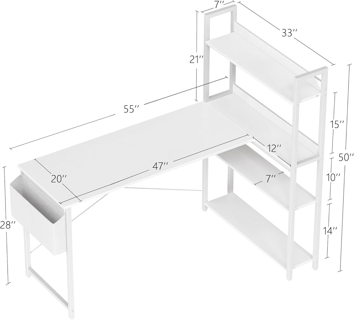 Treesland 55 Inch Computer Desk with Bookshelf, Corner Desk with Storage, L S...