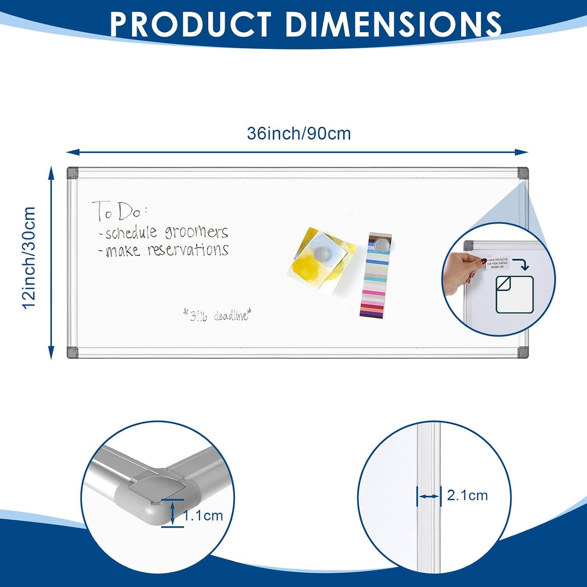 SWANCROWN Magnetic White Board, 36 x 12 in, Long Whiteboard Wall Hanging