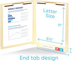 Blue Summit Supplies 50 End Tab Fastener File Folders, Heavy Duty, Manila | Heavy-duty 14pt, reinforced end tab, letter size, 2 prong bonded fasteners, for reports, files, and office records