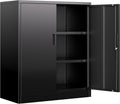 BESFUR Metal Garage Storage Cabinet with 2 Locking Doors and 2 Adjustable Shelves, 36" Black Metal Short Storage Cabinet for Home Office,Garage,School,Utility Room