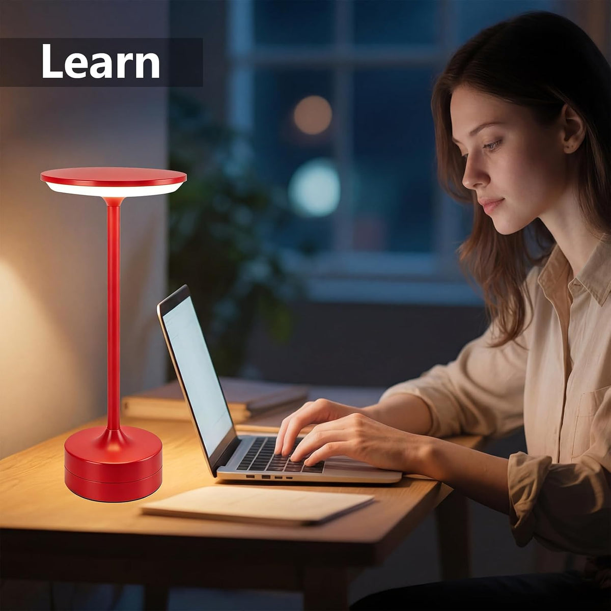 Small Table Lamp, Portable Metal Table Lamp, Cordless Rechargeable Table Lamp...