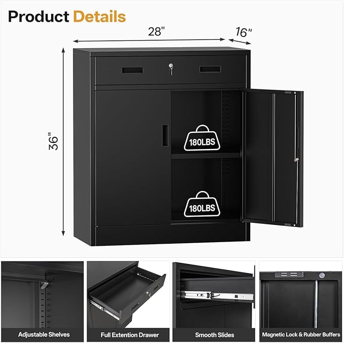TaskStorz Metal Storage Cabinet 36" H, Garage Storage Cabinet - Image 3