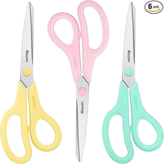Scissors, iBayam 8" All Purpose Scissors Bulk 3-Pack, Ultra Sharp 2.5mm Thick by iBayamDirect