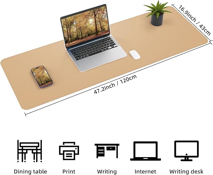 Desk Mat, 47.2" x 17" Leather Desk mat, Double-Sided Desk Pad, Desk matt - Image 2