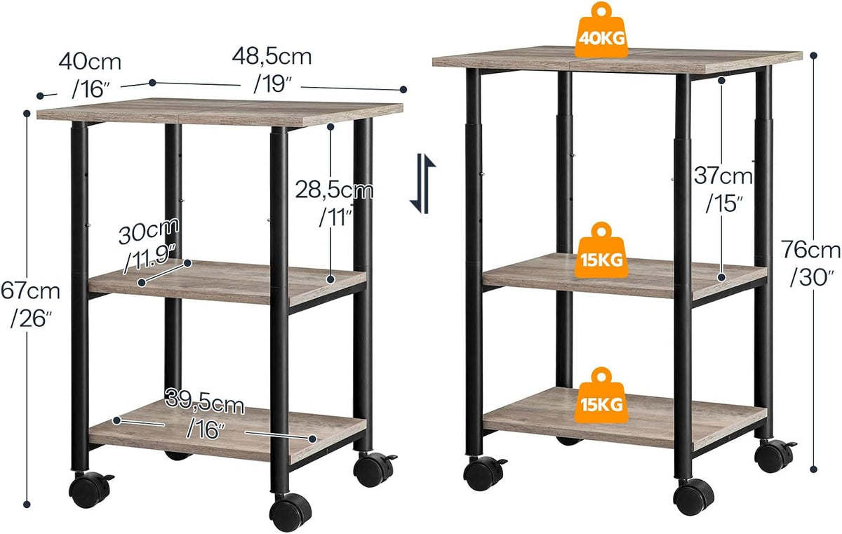 HOOBRO Printer Stand, 3-Tier Industrial Under Desk Printer Cart with Shelf, M...