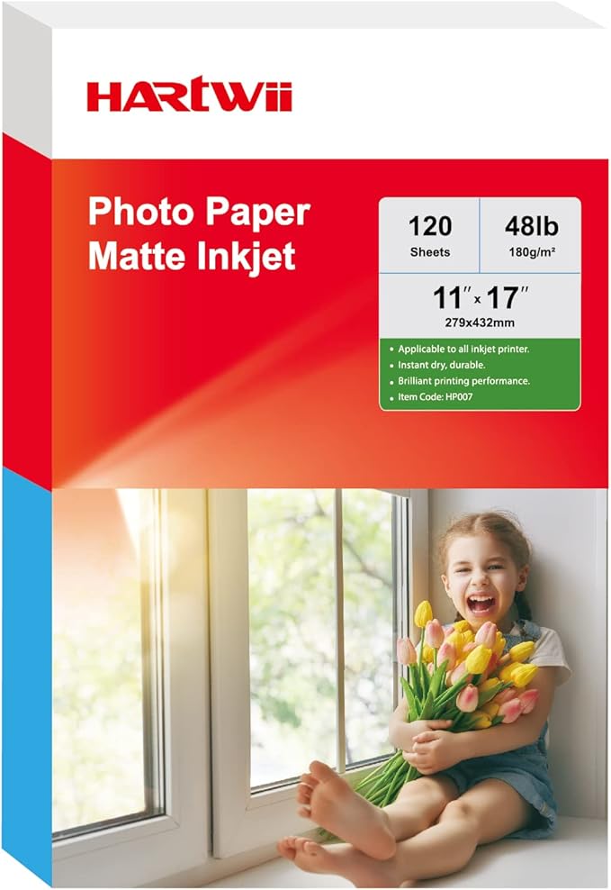 HARTWII 120 Sheets Matte Presentation Paper 11x17 48lb 180gsm Photo Paper by HARTWII