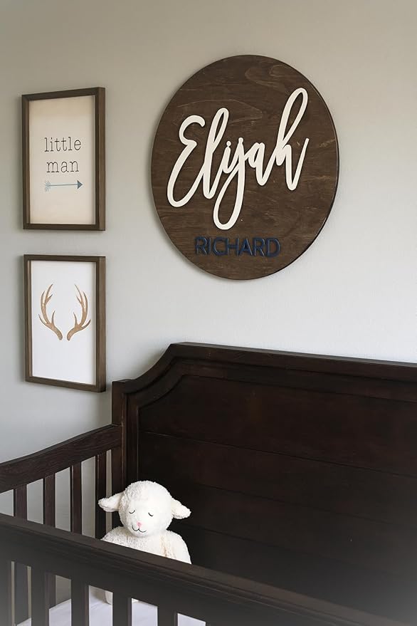 Custom Round Nusery Name Sign, Personalized 3D Baby Name Announcement Sign - Image 2