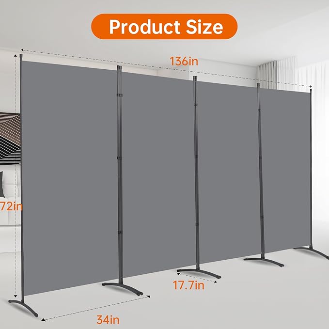 Room Divider 6FT Folding Privacy Screens, 4 Panel Partition Room Dividers - Image 6