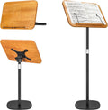 2-in-1 Dual-use Floor & Desktop Book Stand, 100% Solid Wood Book Stand, Adjustable Height 16.5"- 51" Laptop Floor Stand Book Holder with Page Clips for Cookbooks, Sheet Music (Natural Wood Color)