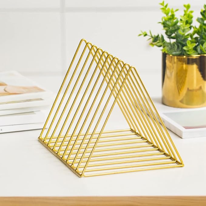 Sooyee 9 Slot Gold Magazine Holder, Desktop File Sorter Organizer Triangle - Image 2