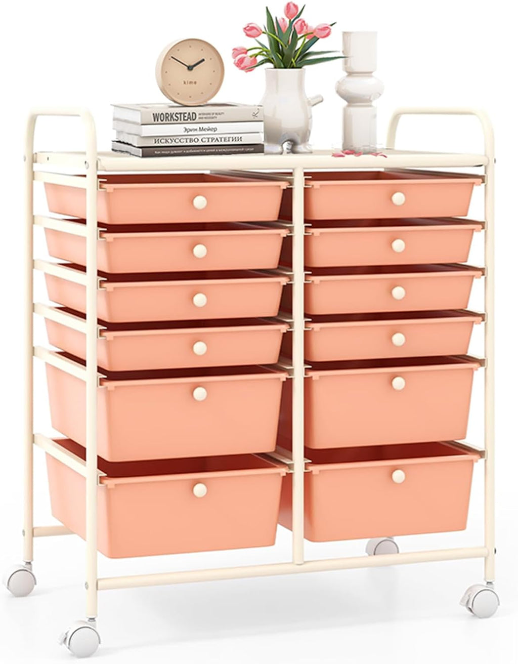 LDAILY 12 Drawer Rolling Storage Cart, Craft Cart Organizer on Wheels w/Metal