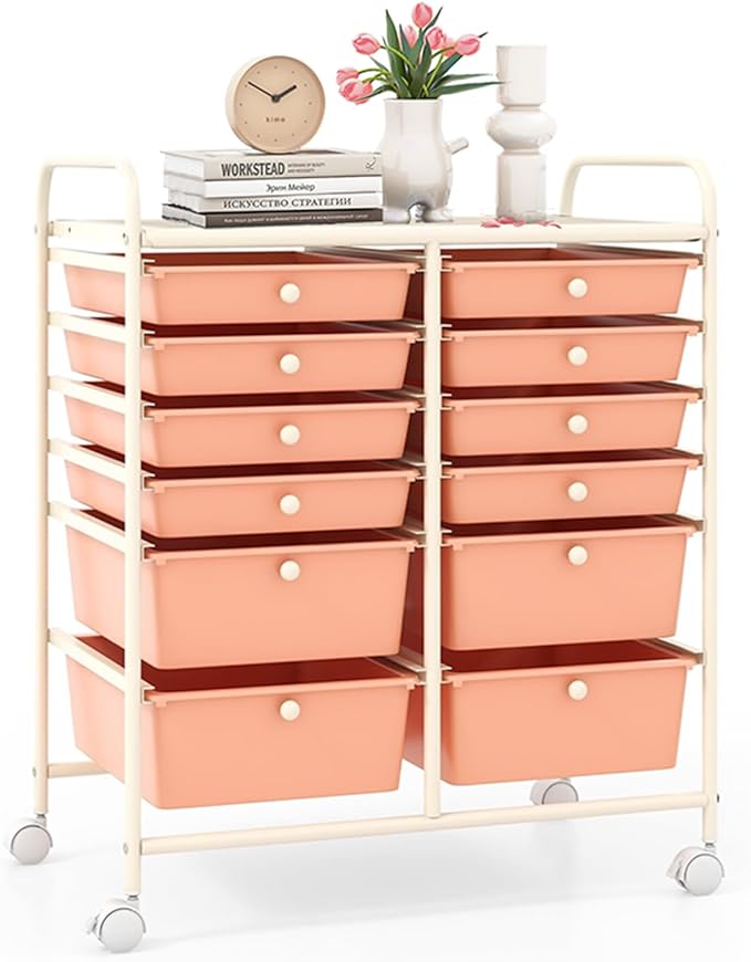 LDAILY 12 Drawer Rolling Storage Cart, Craft Cart Organizer on Wheels w/Metal by LDAILY
