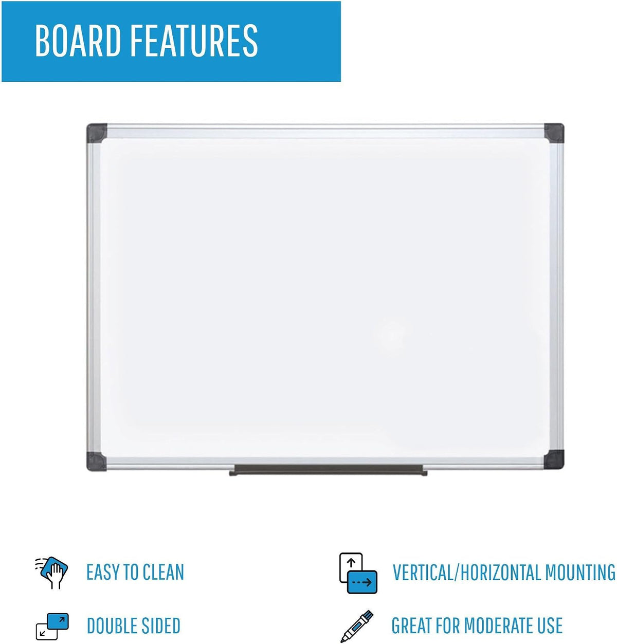 MasterVision Maya Series Double Sided Melamine Dry Erase White Board with Sna...