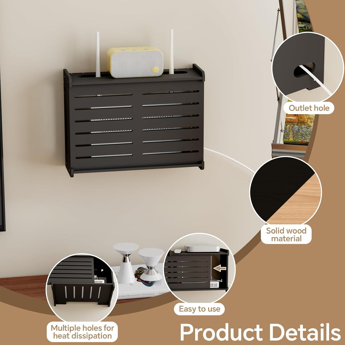 Wooden WiFi Router Storage Box Hider Shelf, Decorative Projector Box Hider Ra...