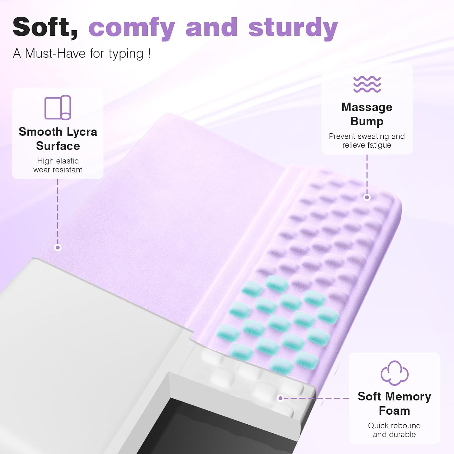 Ospelelf Keyboard Wrist Rest Pad, Comfy Ergonomic Keyboard Stand Riser Holder, Computer Wrist Support Cushion forTyping, Purple