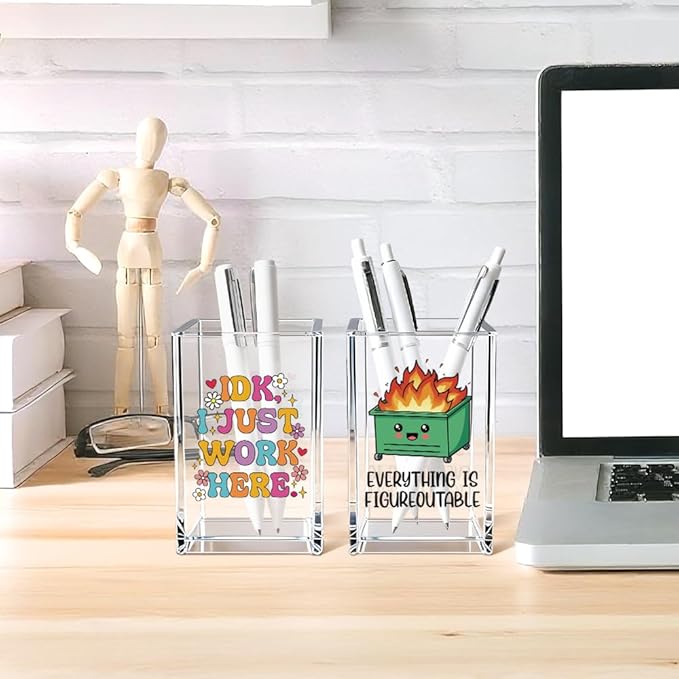 Vgrti Funny Dumpster Fire Work 2 Pack Acrylic Cosmetic Pencil Pen Holder Cup - Image 4